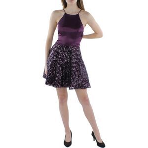 CITY STUDIO Womens Fit + Flare Dress Purple Spaghetti Strap Party Juniors 11